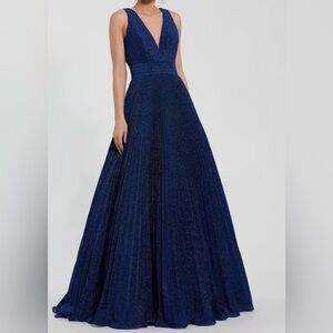 Mac Duggal Deep Blue shimmer Maxi Gown